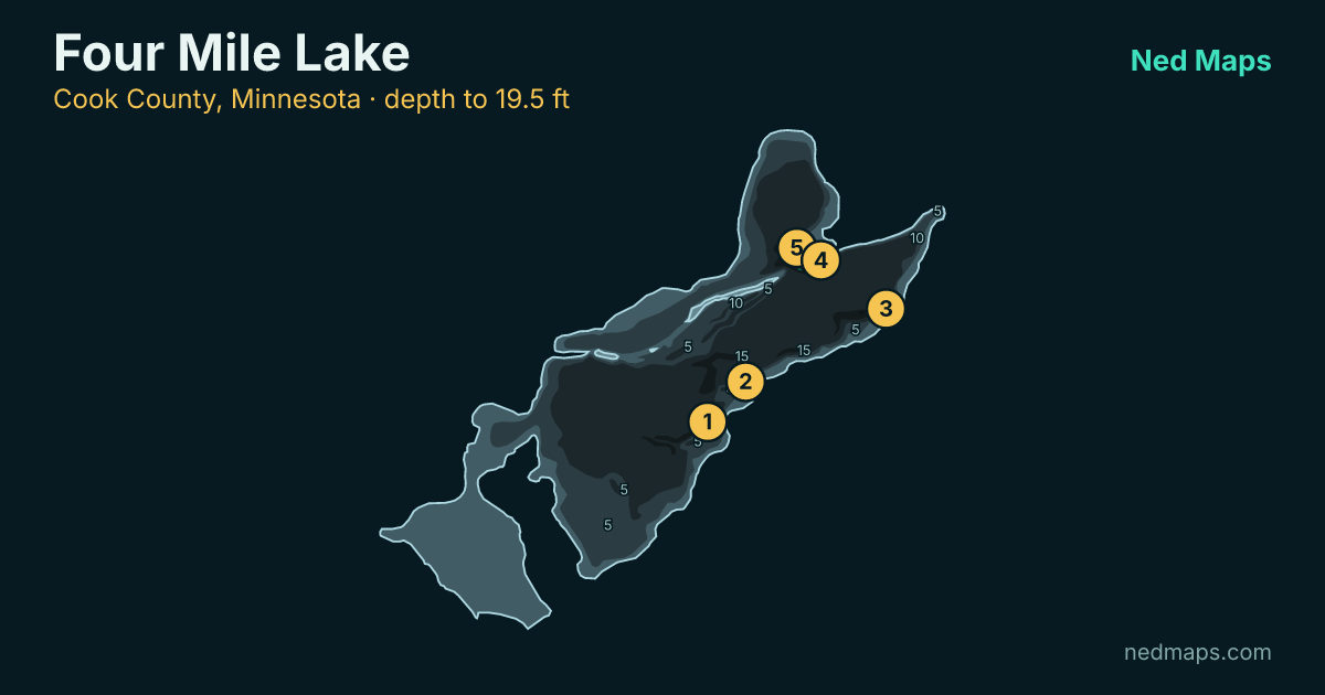 Four Mile Lake depth contour map, Cook County, Minnesota
