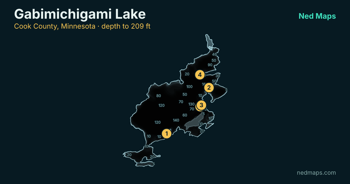 Gabimichigami Lake depth contour map, Cook County, Minnesota