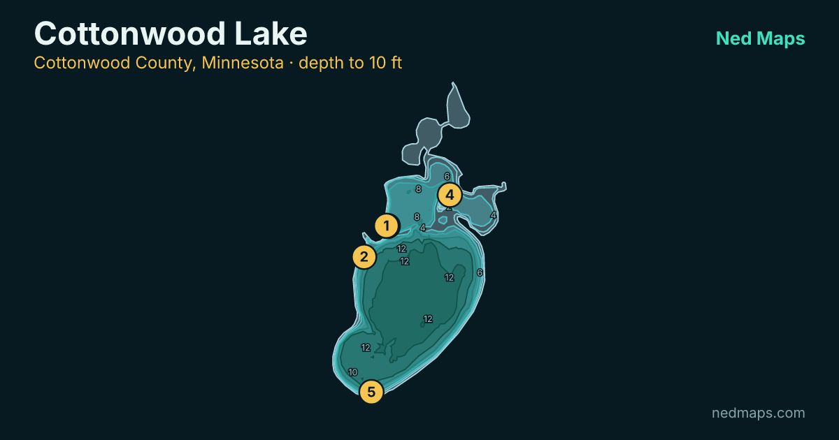 Cottonwood Lake depth contour map, Cottonwood County, Minnesota
