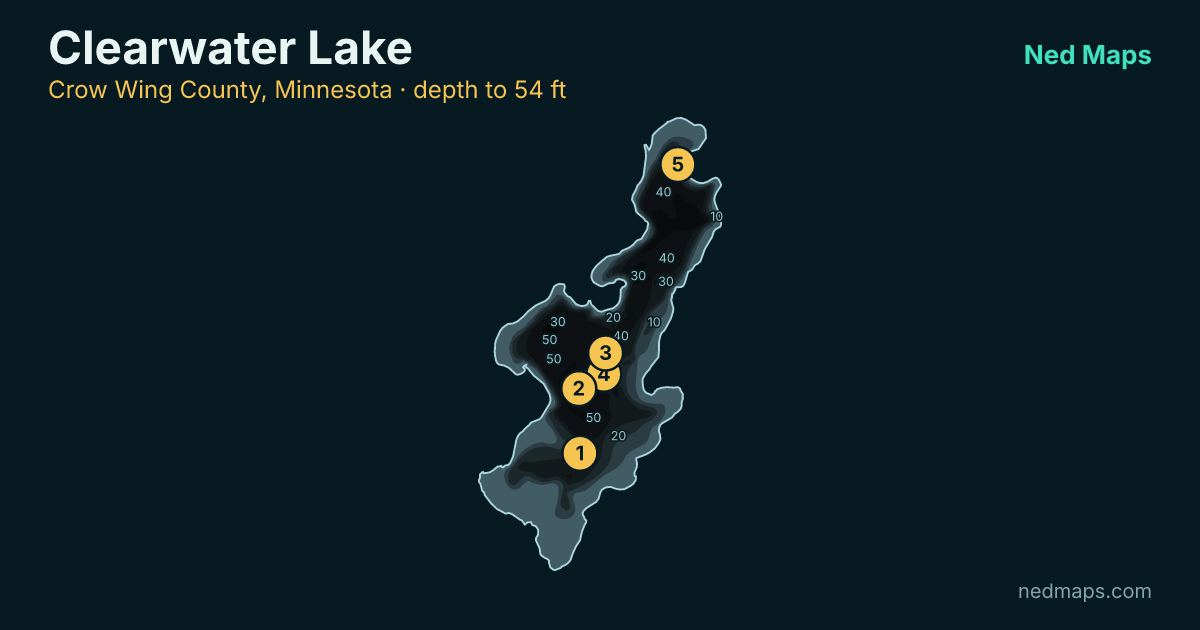 Clearwater Lake depth contour map, Crow Wing County, Minnesota
