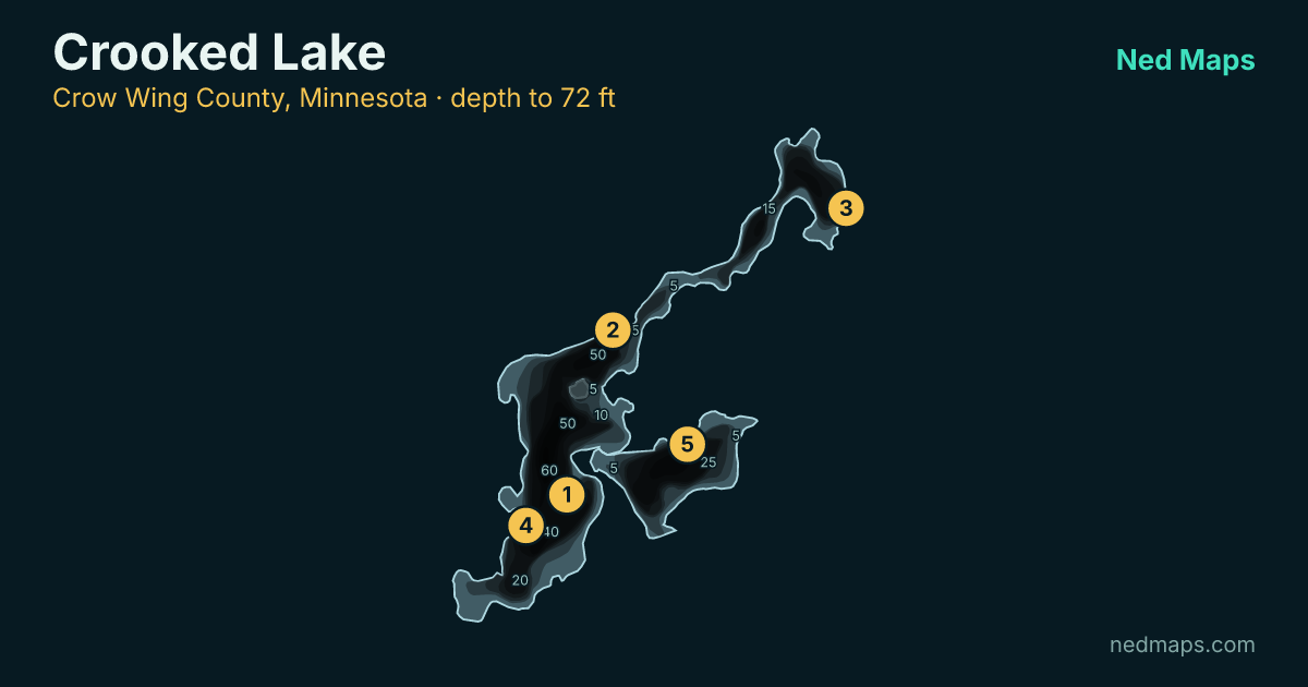 Crooked Lake depth contour map, Crow Wing County, Minnesota