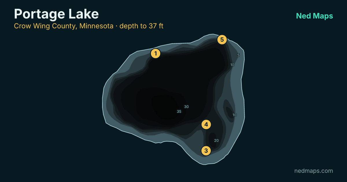 Portage Lake depth contour map, Crow Wing County, Minnesota