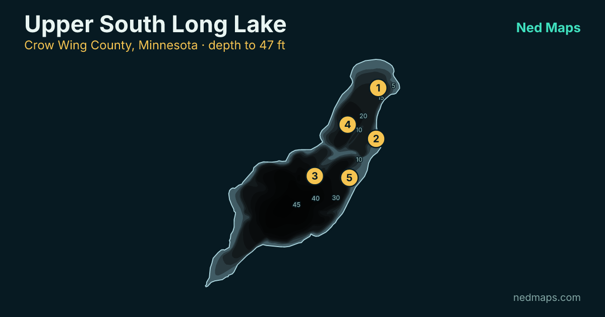 Upper South Long Lake depth contour map, Crow Wing County, Minnesota