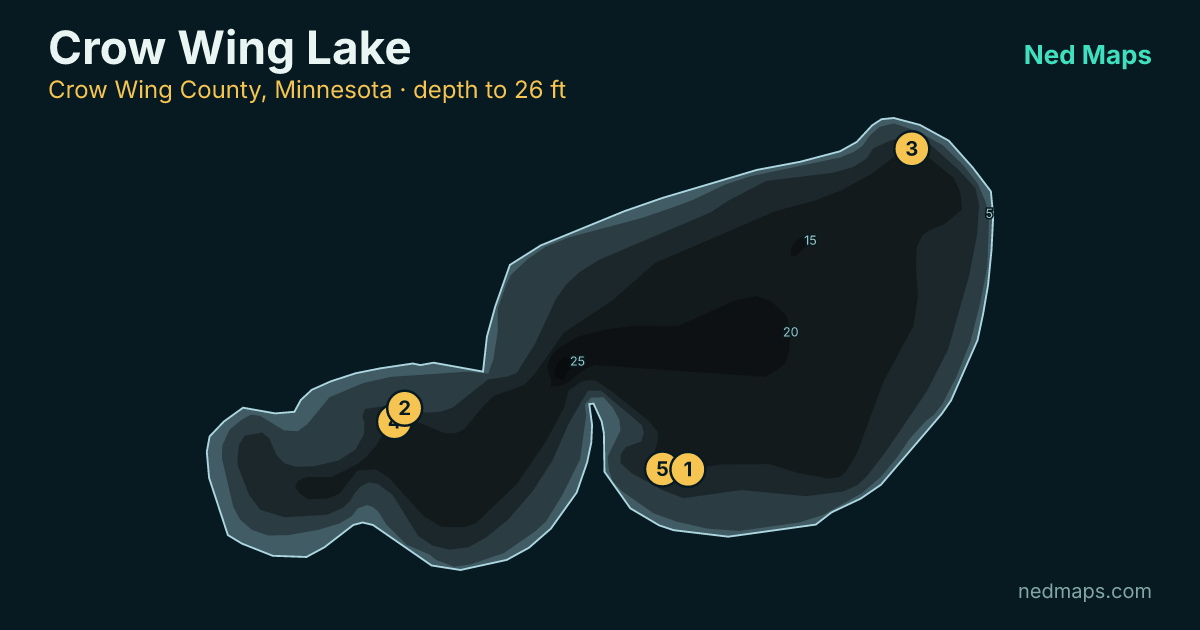 Crow Wing Lake depth contour map, Crow Wing County, Minnesota