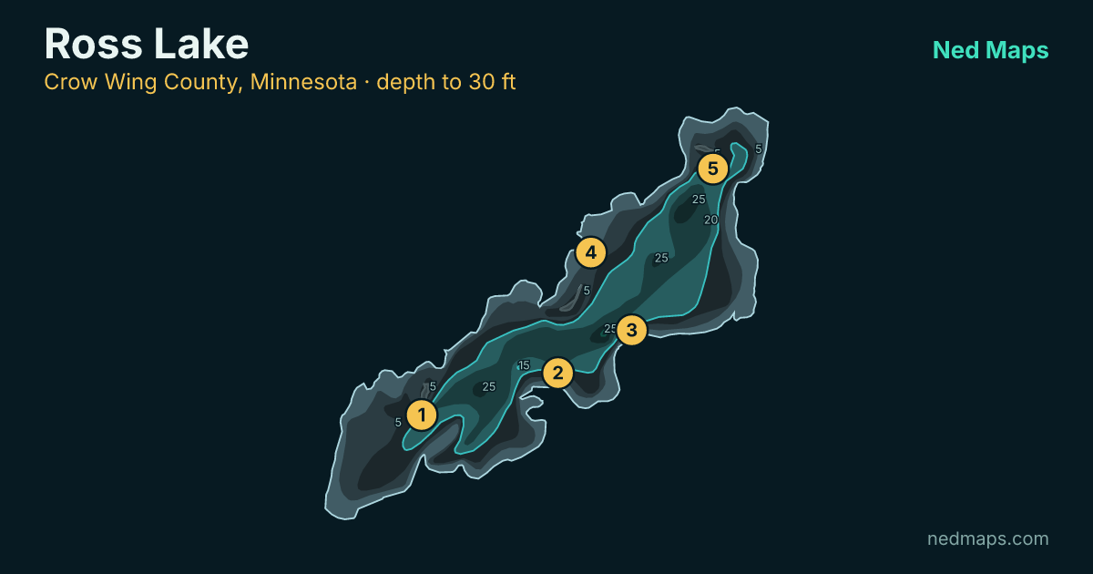 Ross Lake depth contour map, Crow Wing County, Minnesota
