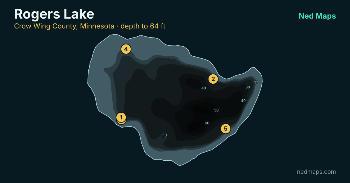 Rogers Lake depth contour map, Crow Wing County, Minnesota