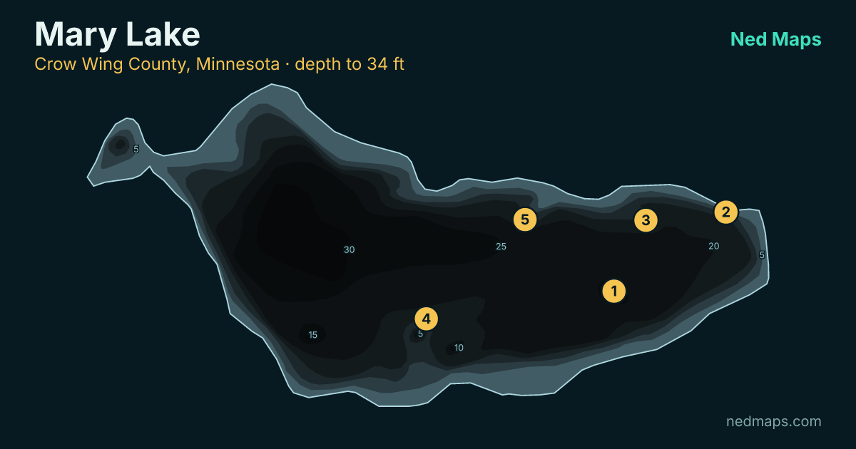 Mary Lake depth contour map, Crow Wing County, Minnesota