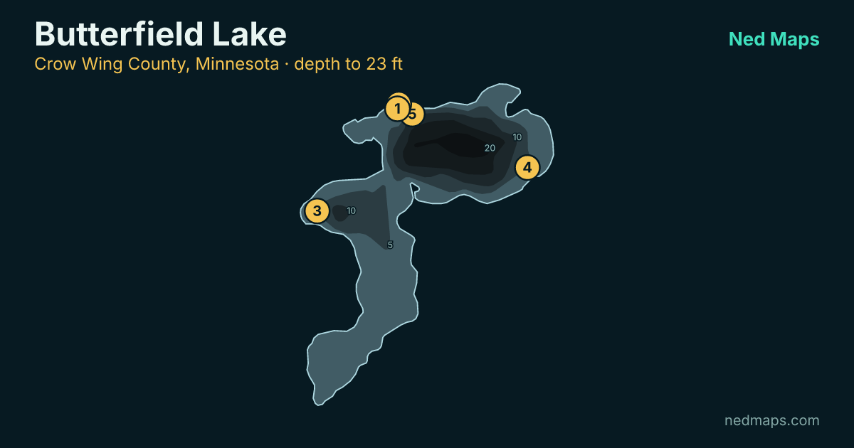 Butterfield Lake depth contour map, Crow Wing County, Minnesota