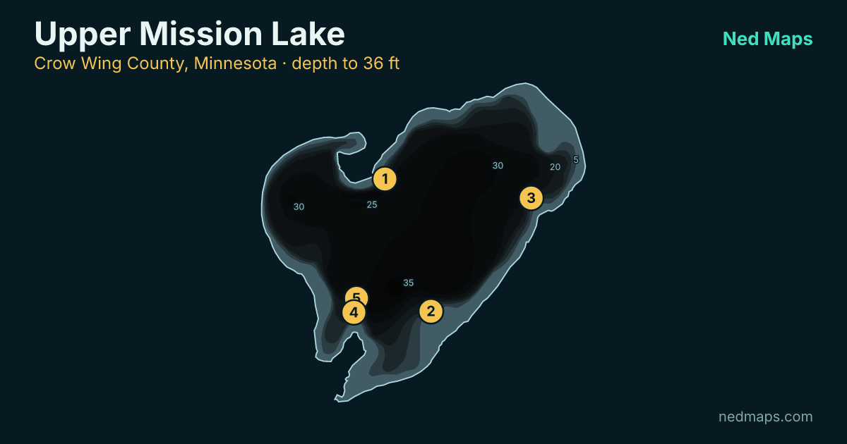 Upper Mission Lake depth contour map, Crow Wing County, Minnesota