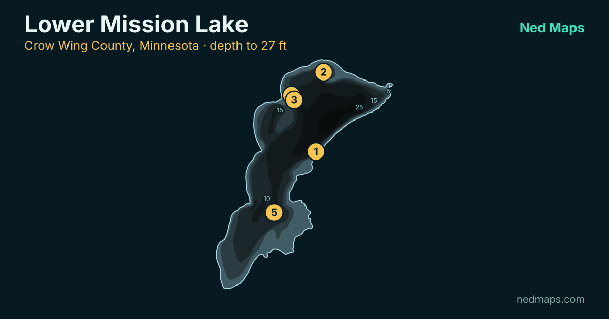 Lower Mission Lake depth contour map, Crow Wing County, Minnesota
