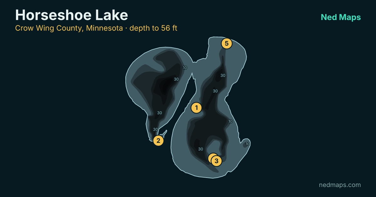 Horseshoe Lake depth contour map, Crow Wing County, Minnesota