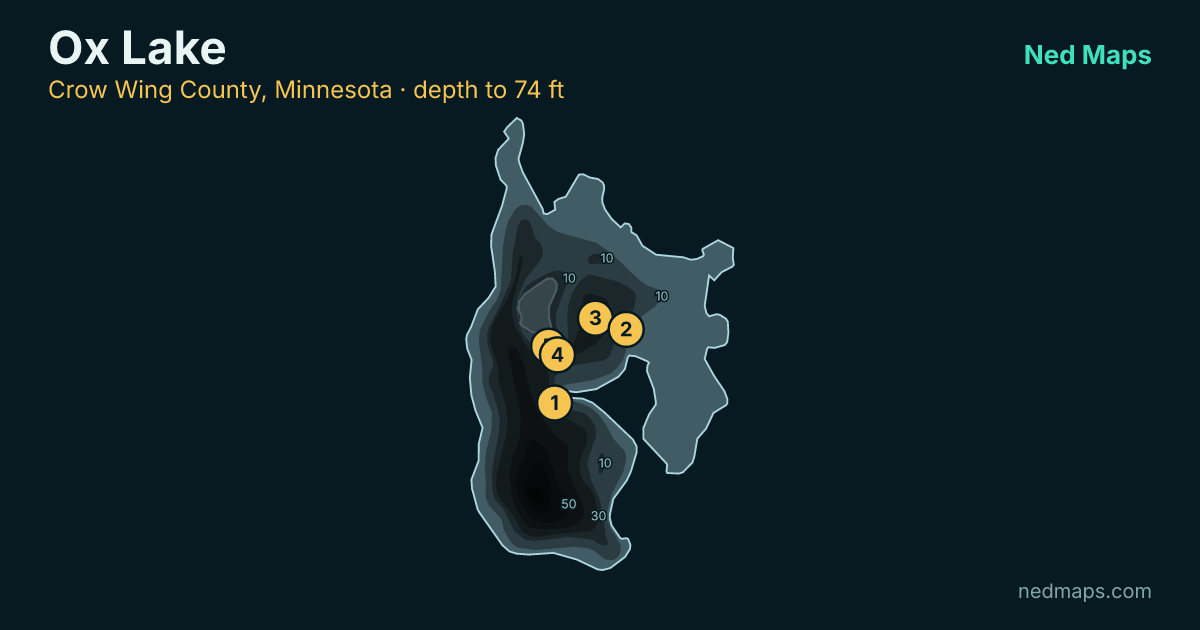 Ox Lake depth contour map, Crow Wing County, Minnesota