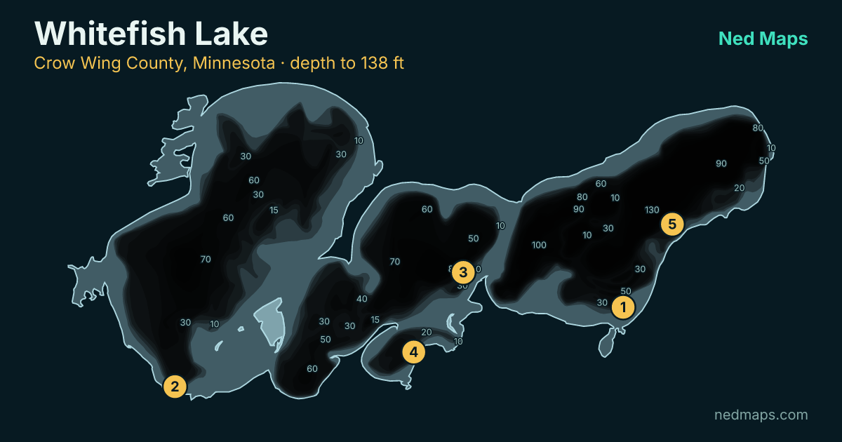 Whitefish Lake depth contour map, Crow Wing County, Minnesota