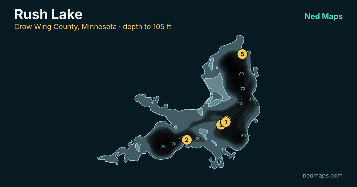 Rush Lake depth contour map, Crow Wing County, Minnesota