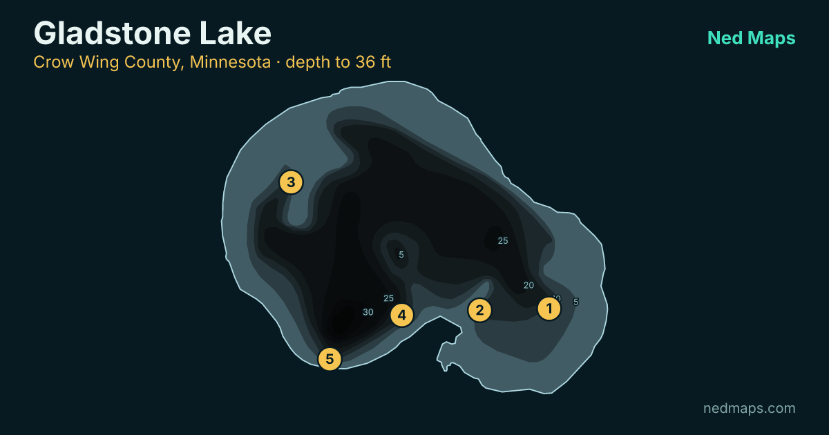 Gladstone Lake depth contour map, Crow Wing County, Minnesota
