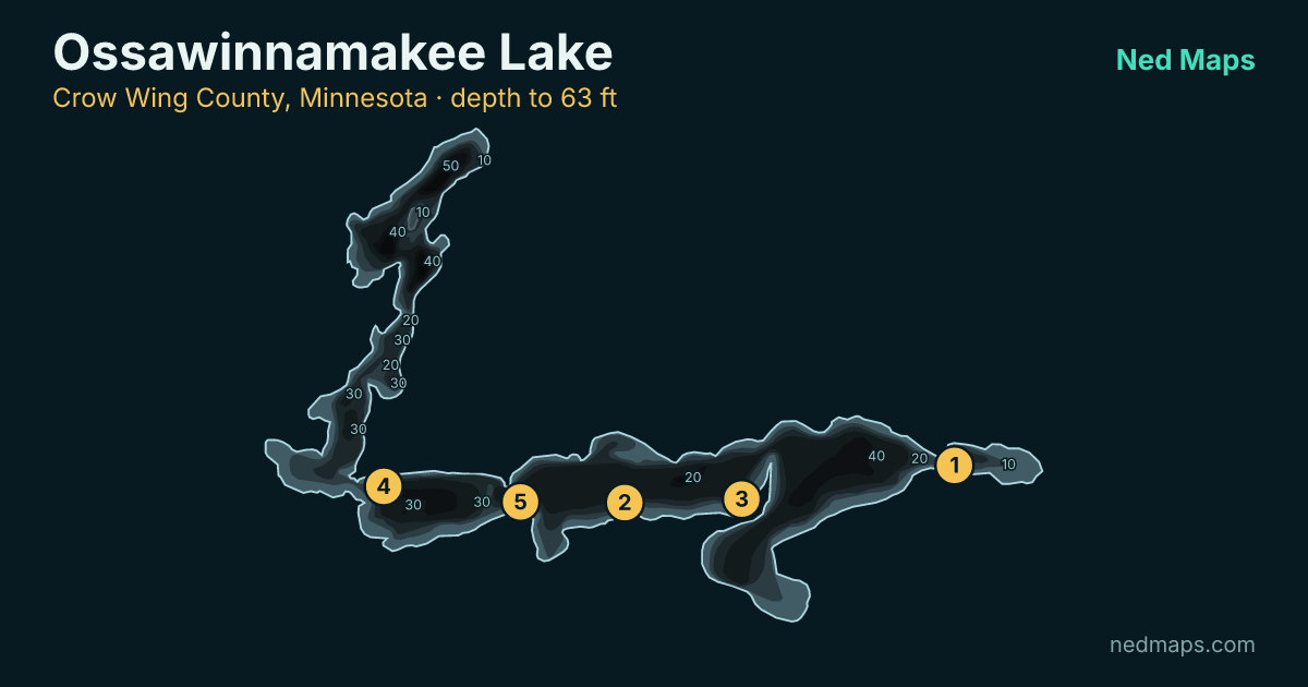 Ossawinnamakee Lake depth contour map, Crow Wing County, Minnesota