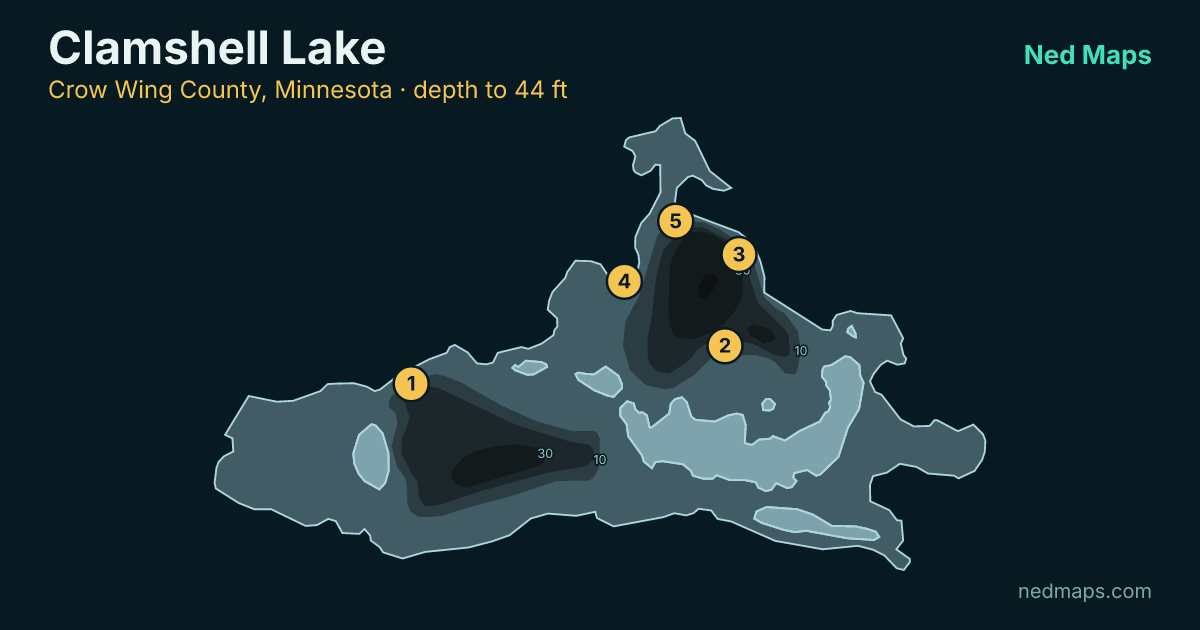 Clamshell Lake depth contour map, Crow Wing County, Minnesota