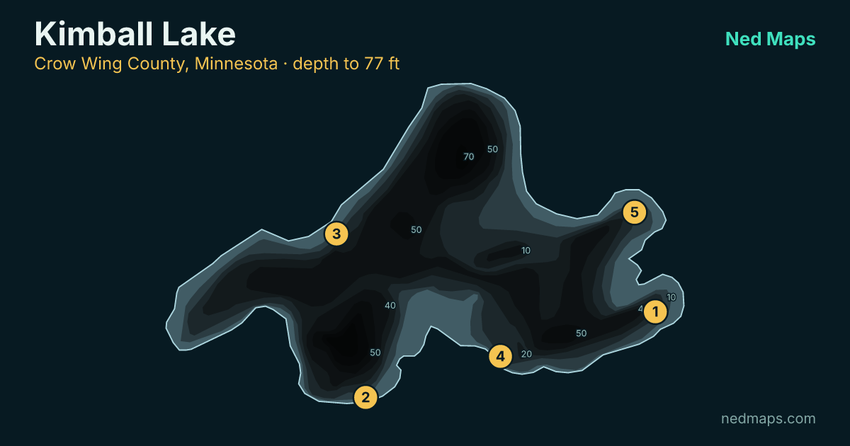 Kimball Lake depth contour map, Crow Wing County, Minnesota