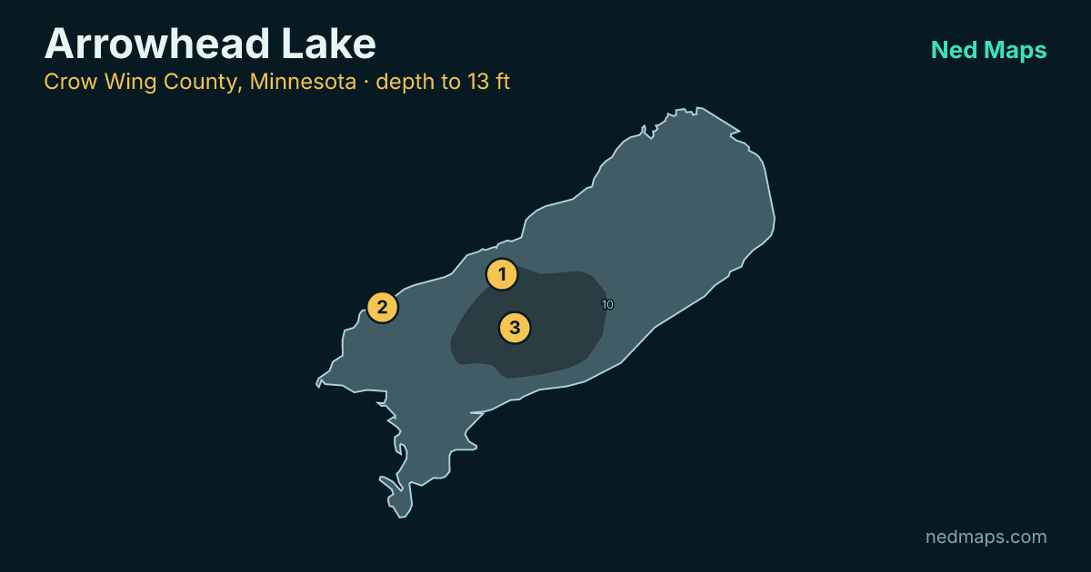 Arrowhead Lake depth contour map, Crow Wing County, Minnesota
