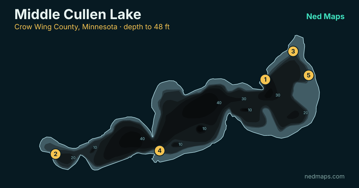 Middle Cullen Lake depth contour map, Crow Wing County, Minnesota