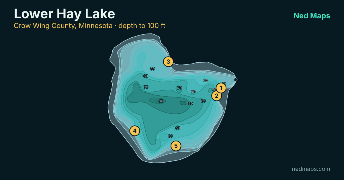 Lower Hay Lake depth contour map, Crow Wing County, Minnesota