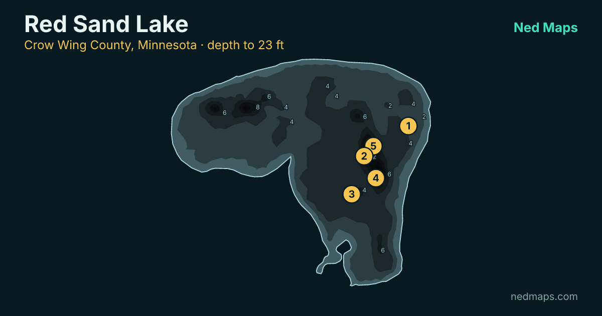 Red Sand Lake depth contour map, Crow Wing County, Minnesota