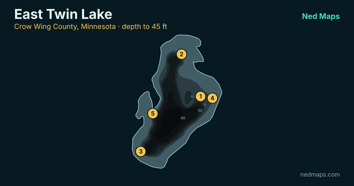 East Twin Lake depth contour map, Crow Wing County, Minnesota