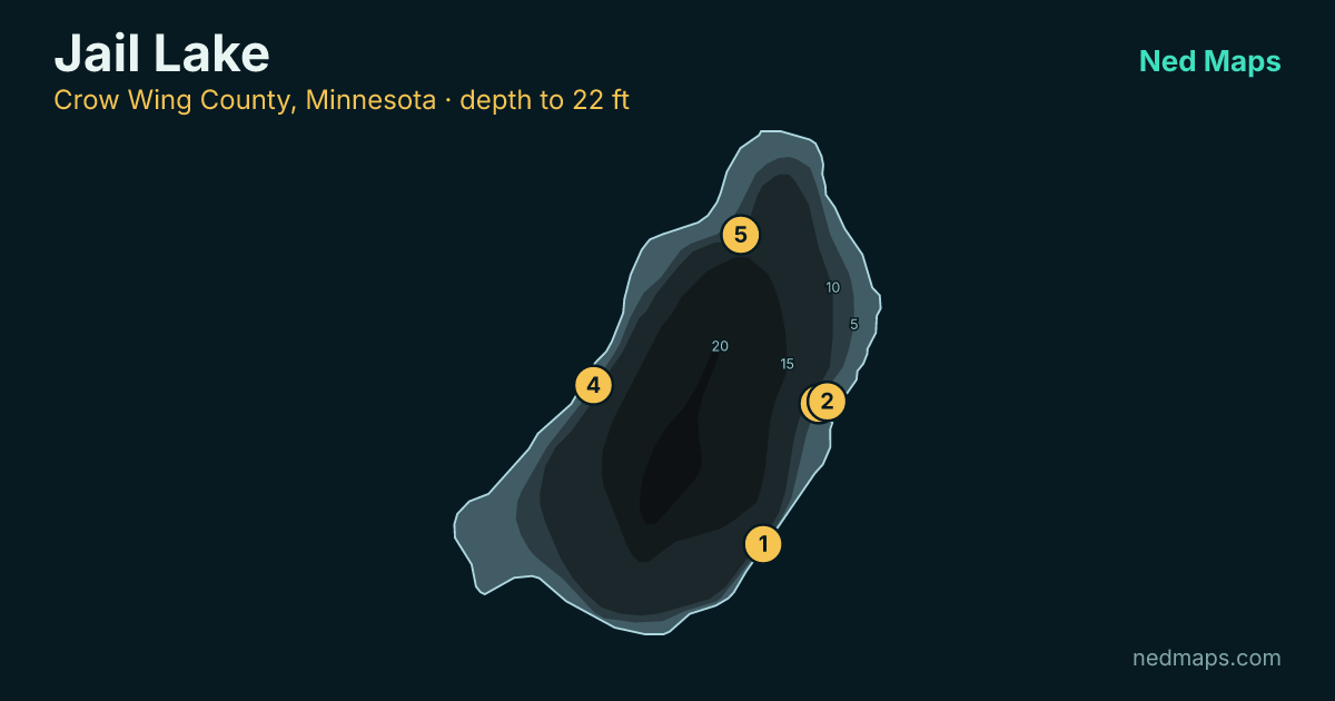 Jail Lake depth contour map, Crow Wing County, Minnesota