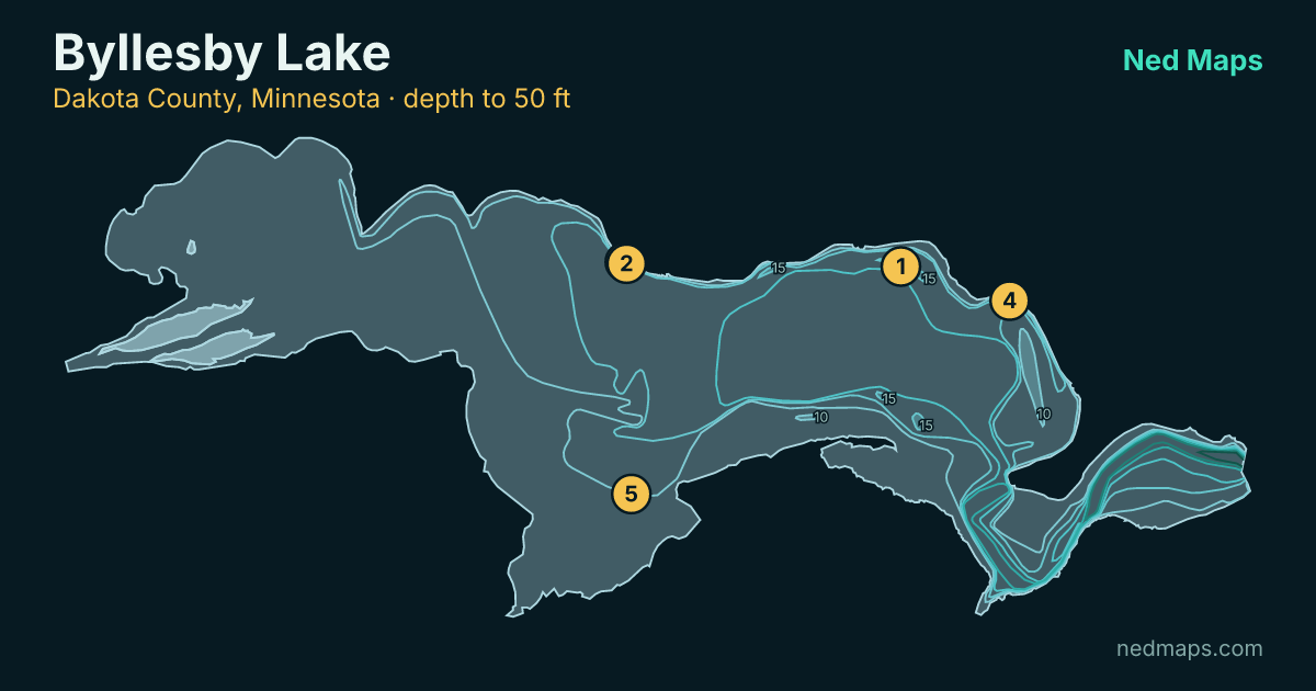 Byllesby Lake depth contour map, Dakota County, Minnesota