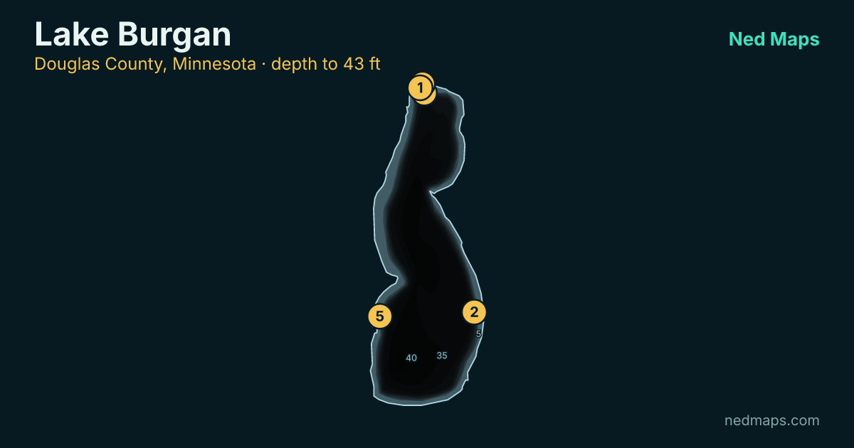 Lake Burgan depth contour map, Douglas County, Minnesota