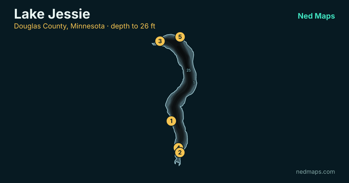 Lake Jessie depth contour map, Douglas County, Minnesota