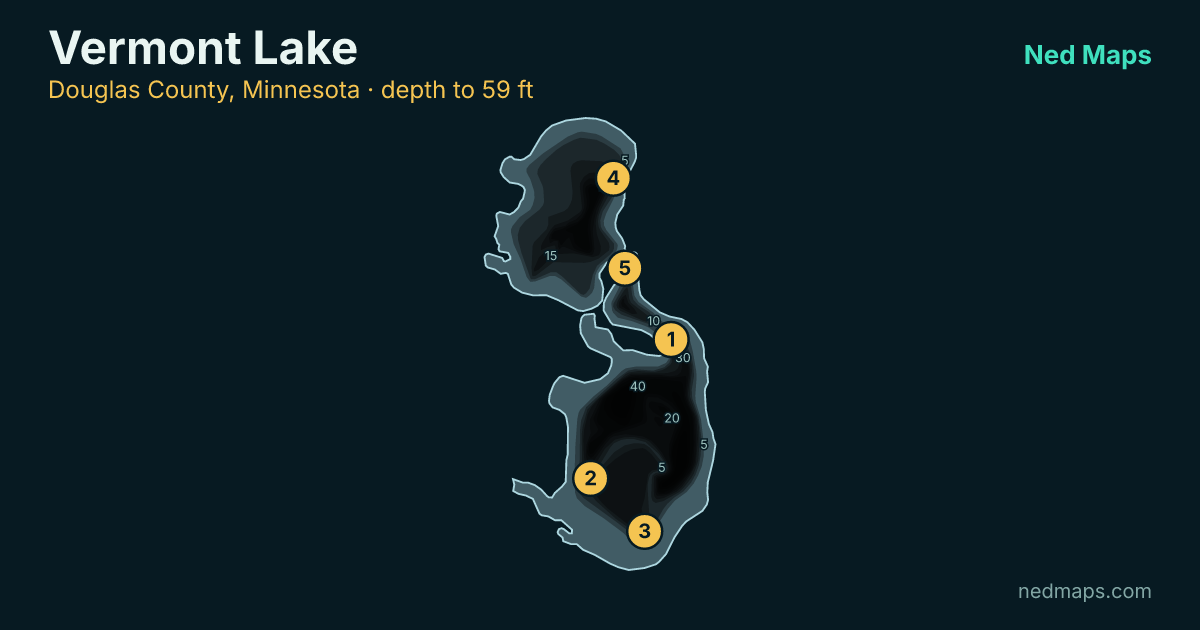 Vermont Lake depth contour map, Douglas County, Minnesota