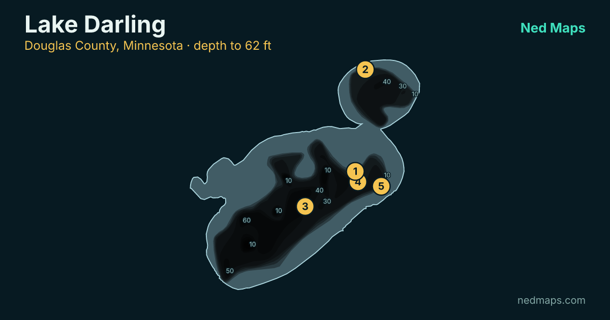 Lake Darling depth contour map, Douglas County, Minnesota