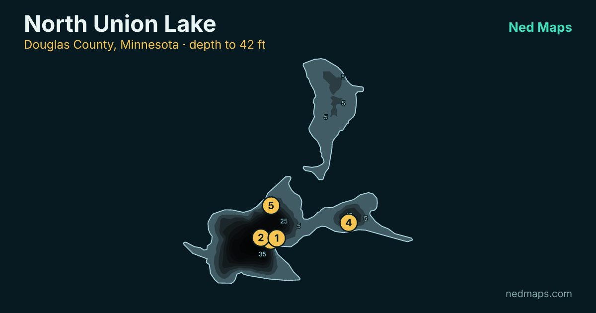North Union Lake depth contour map, Douglas County, Minnesota