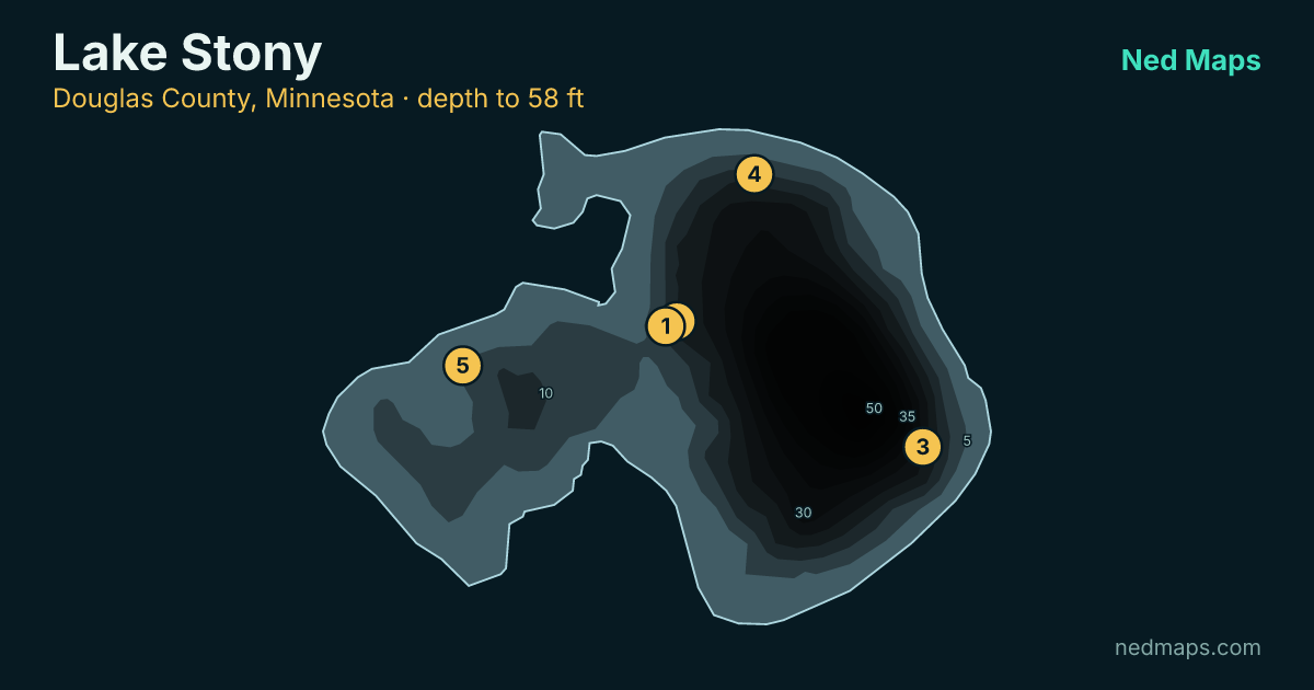 Lake Stony depth contour map, Douglas County, Minnesota