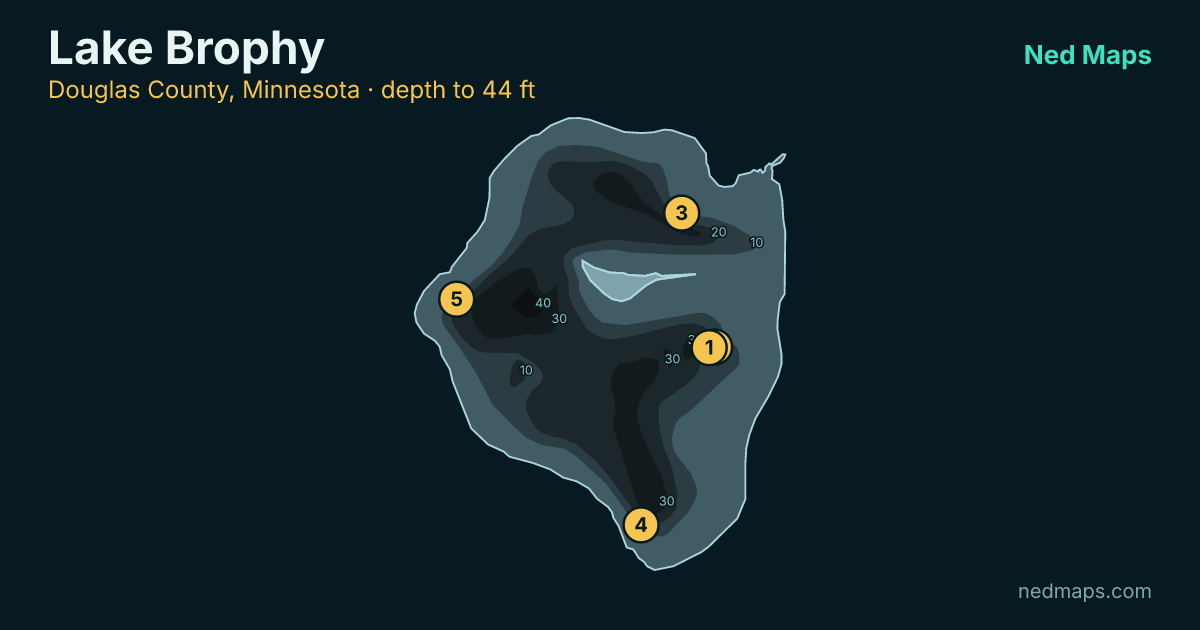 Lake Brophy depth contour map, Douglas County, Minnesota