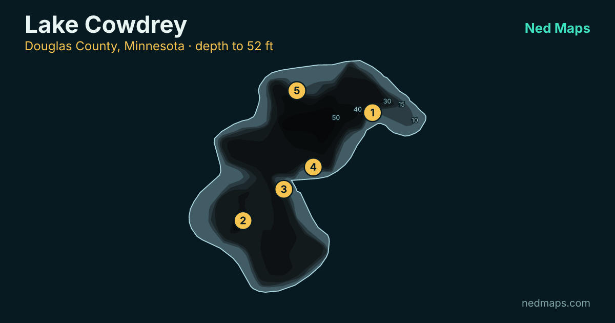 Lake Cowdrey depth contour map, Douglas County, Minnesota