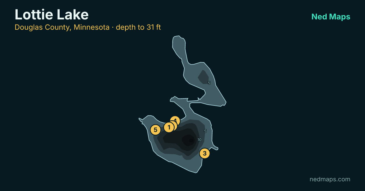 Lottie Lake depth contour map, Douglas County, Minnesota