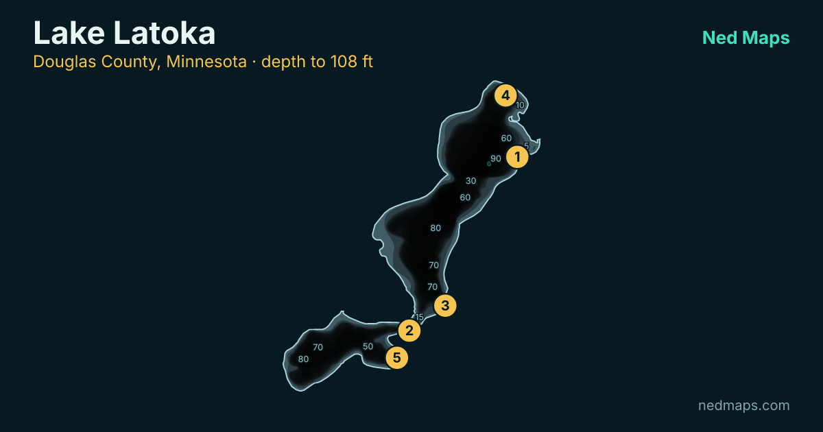 Lake Latoka depth contour map, Douglas County, Minnesota