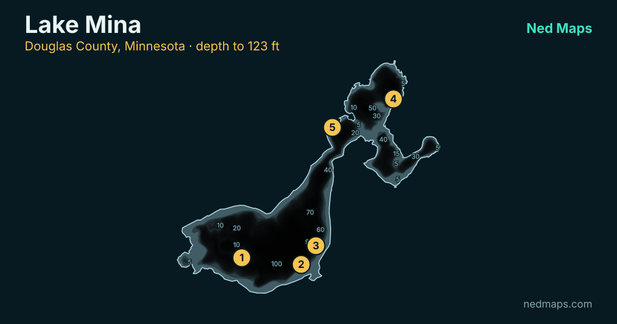 Lake Mina depth contour map, Douglas County, Minnesota