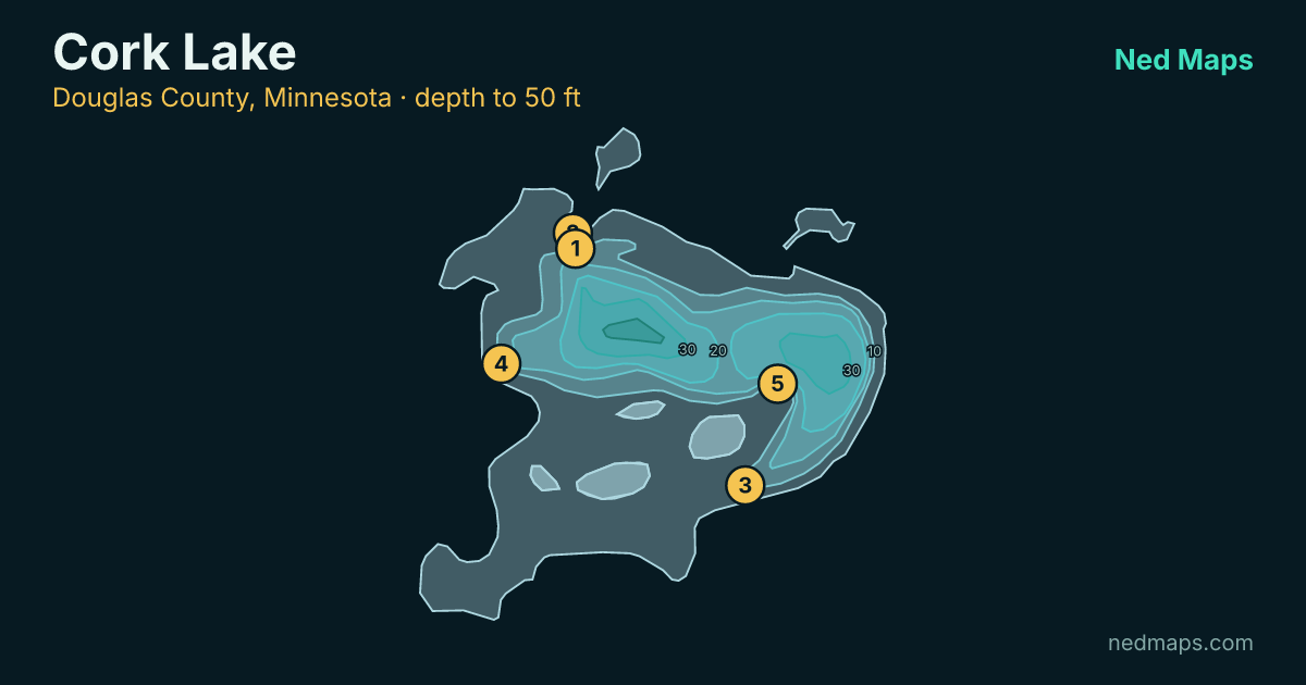 Cork Lake depth contour map, Douglas County, Minnesota