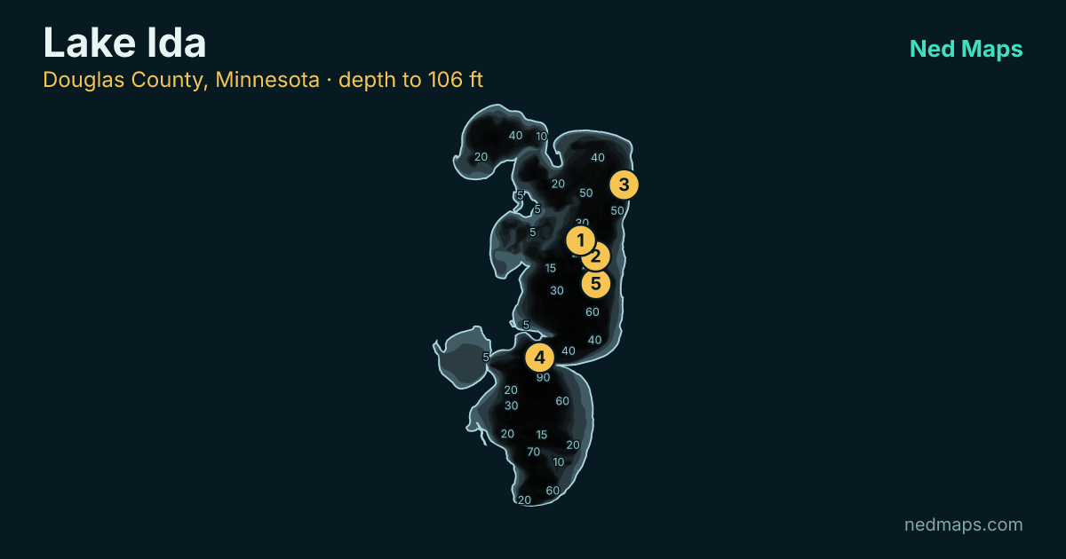 Lake Ida depth contour map, Douglas County, Minnesota