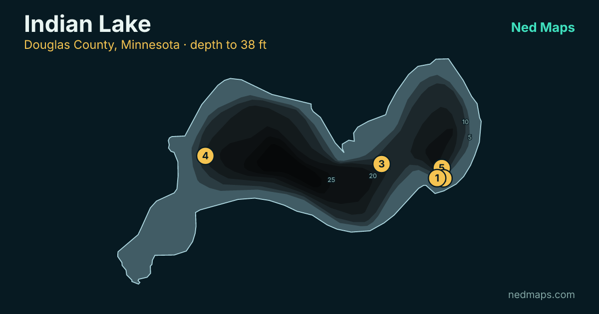 Indian Lake depth contour map, Douglas County, Minnesota