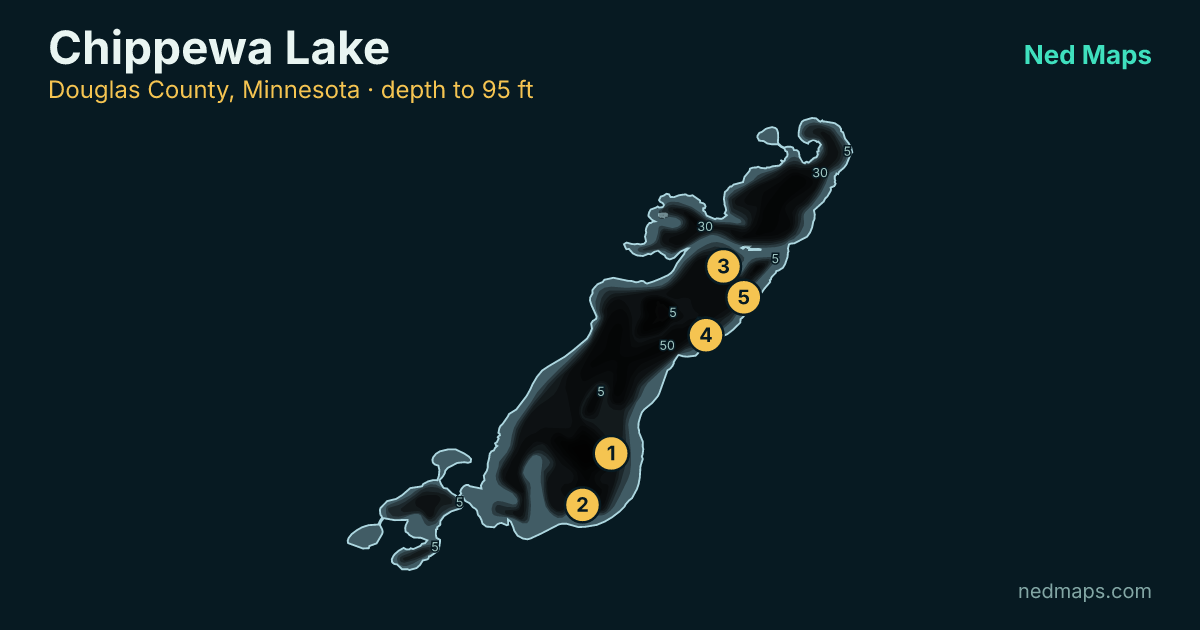 Chippewa Lake depth contour map, Douglas County, Minnesota