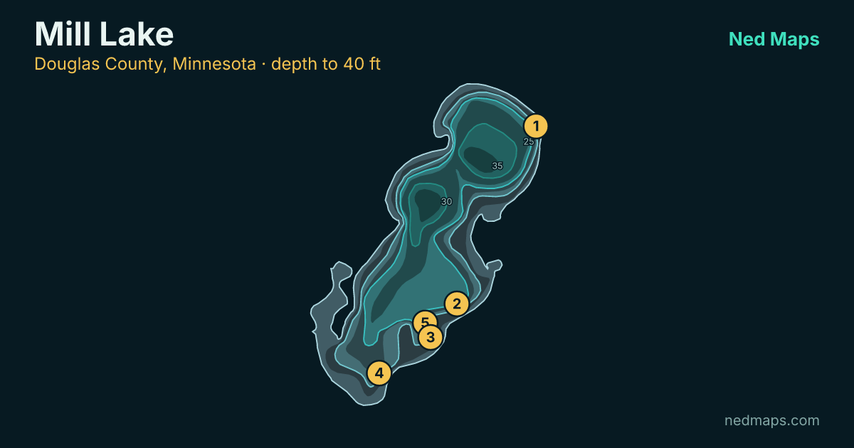 Mill Lake depth contour map, Douglas County, Minnesota