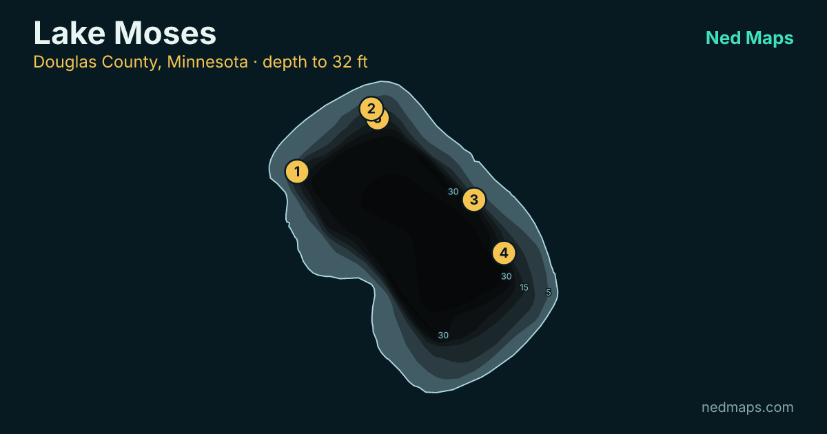 Lake Moses depth contour map, Douglas County, Minnesota