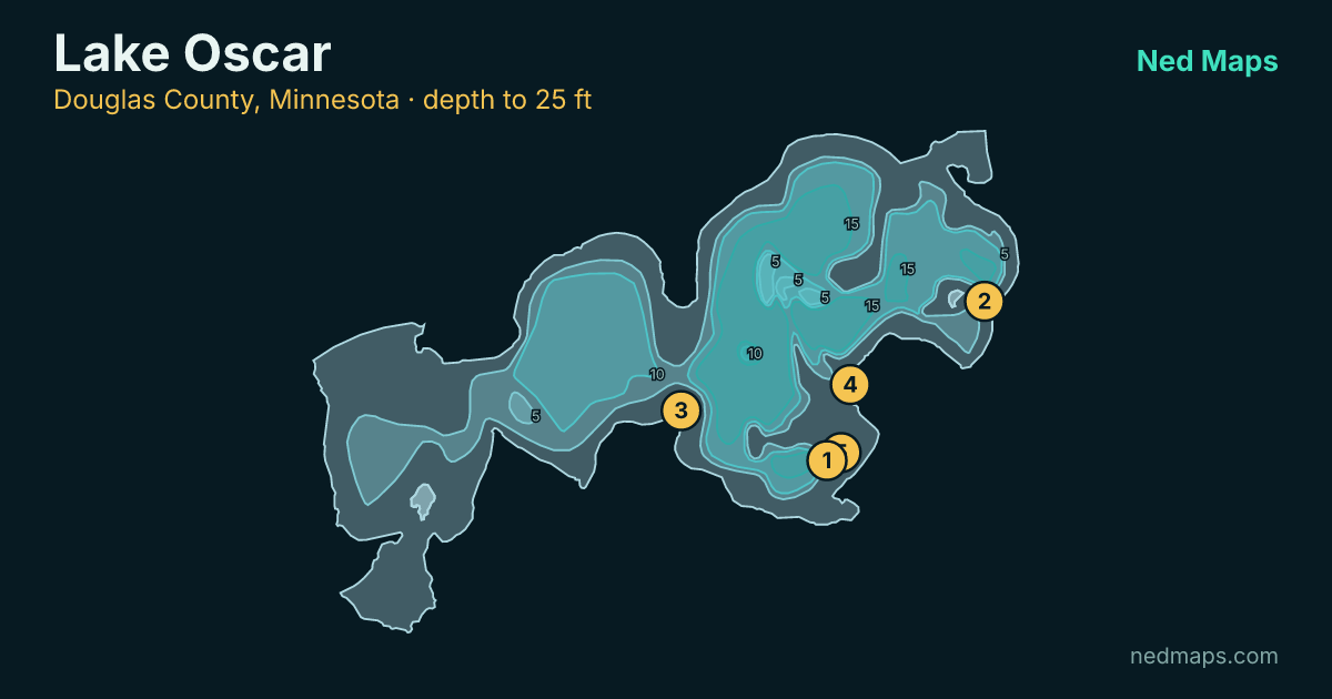 Lake Oscar depth contour map, Douglas County, Minnesota