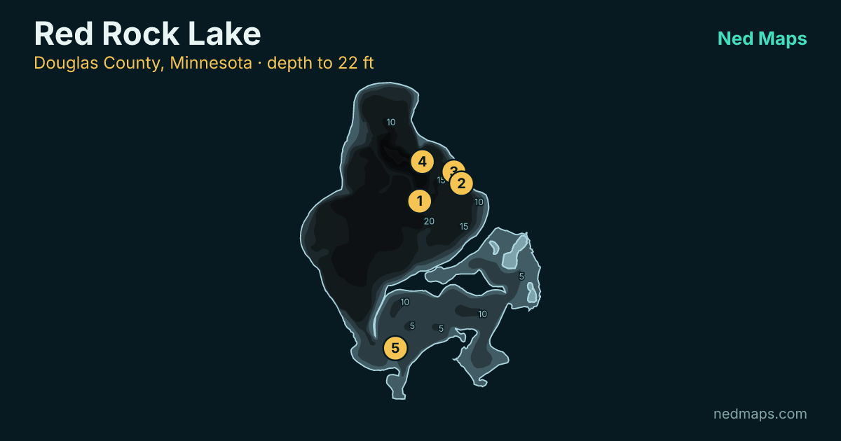 Red Rock Lake depth contour map, Douglas County, Minnesota