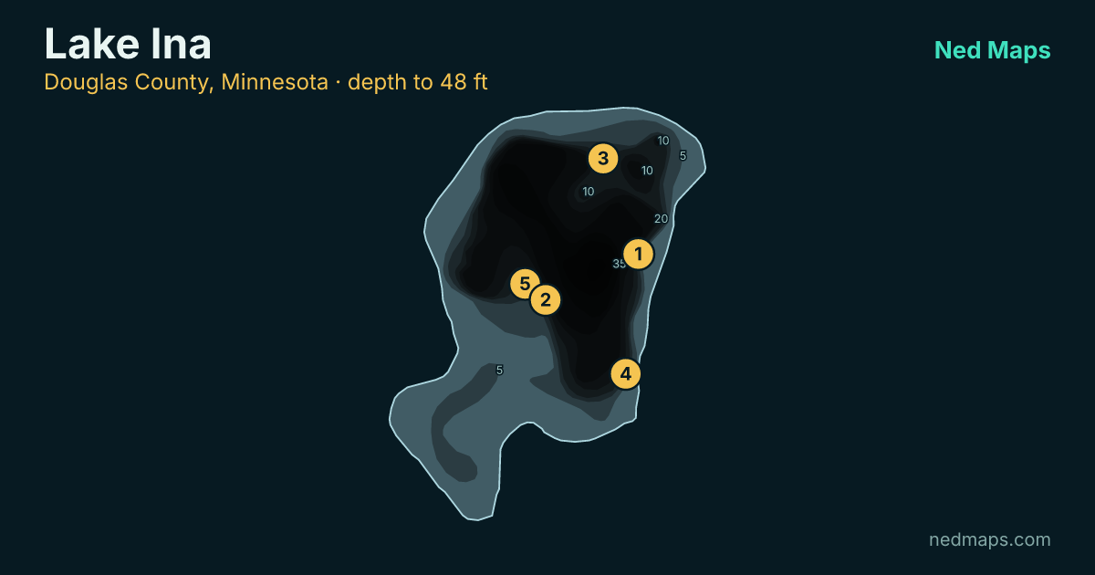 Lake Ina depth contour map, Douglas County, Minnesota