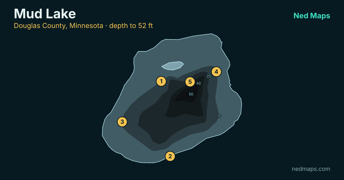 Mud Lake depth contour map, Douglas County, Minnesota